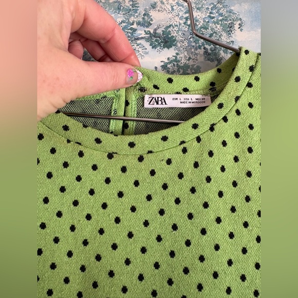 Zara Green Polka Dot Dress Size Large - Picture 7 of 8